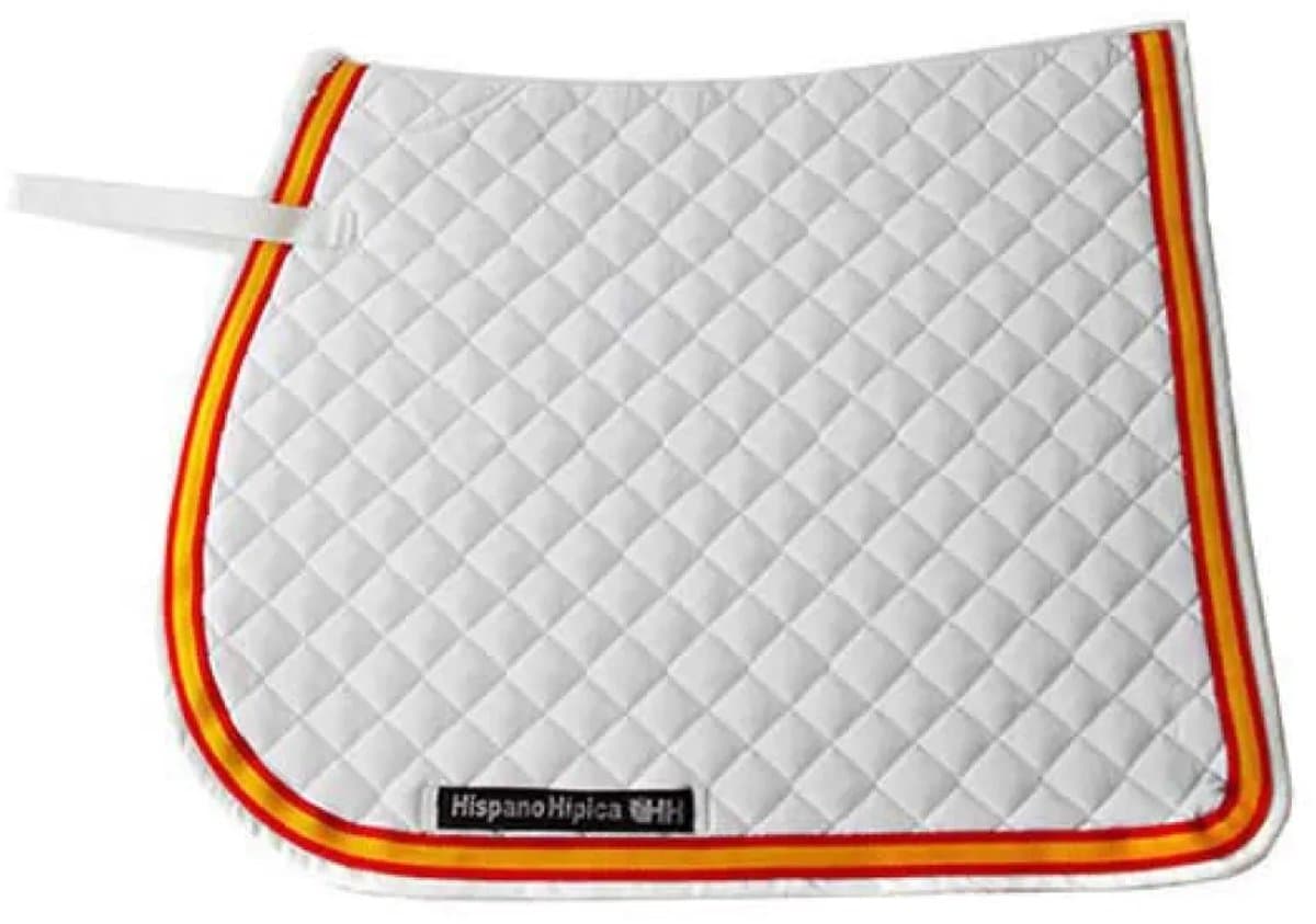 Hispano Hipica Quilted Cotton Flag Trim Spanish Algemeen Gebruik Zadeldekje Wit
