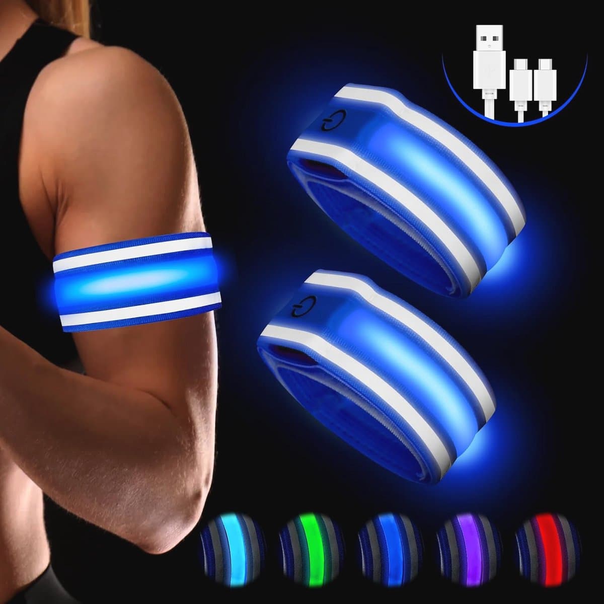 Oplaadbare LED Armbanden voor Volwassenen en Kinderen - Reflecterende Luminous Armbanden voor Nachtelijke Activiteiten