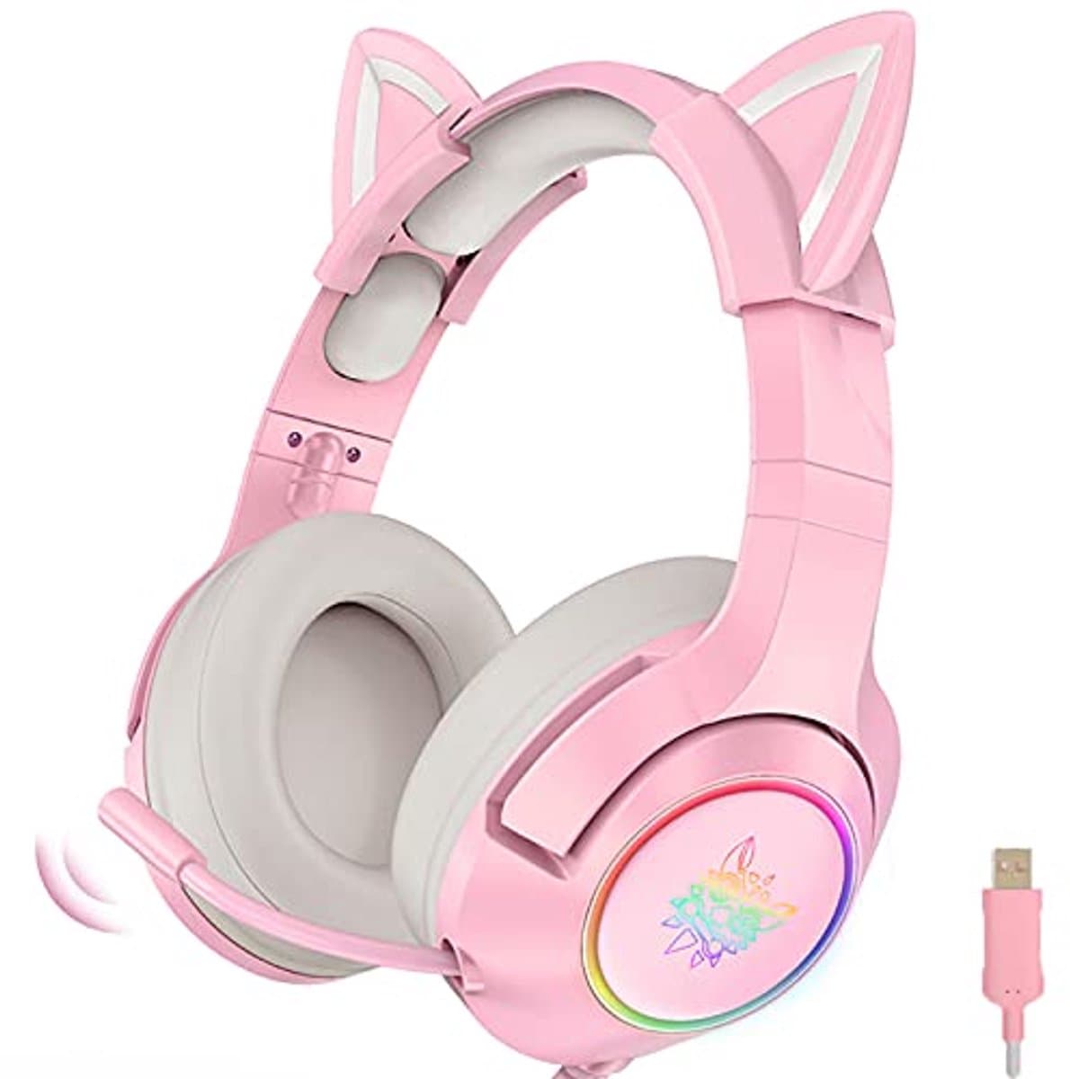 Roze Gaming Headset met Surround Sound en Verwijderbare Kattenoren