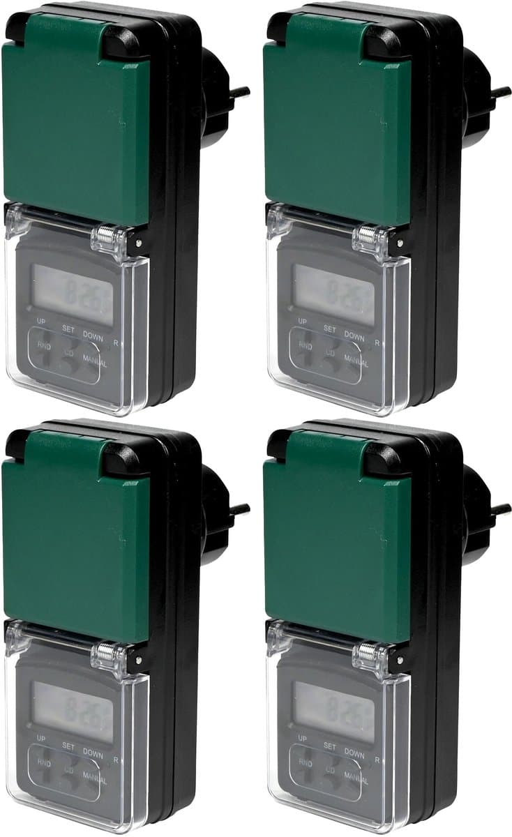 Benson Digitale tijdklok - 4x - zwart - spatwaterdicht - 230 Volt - buiten