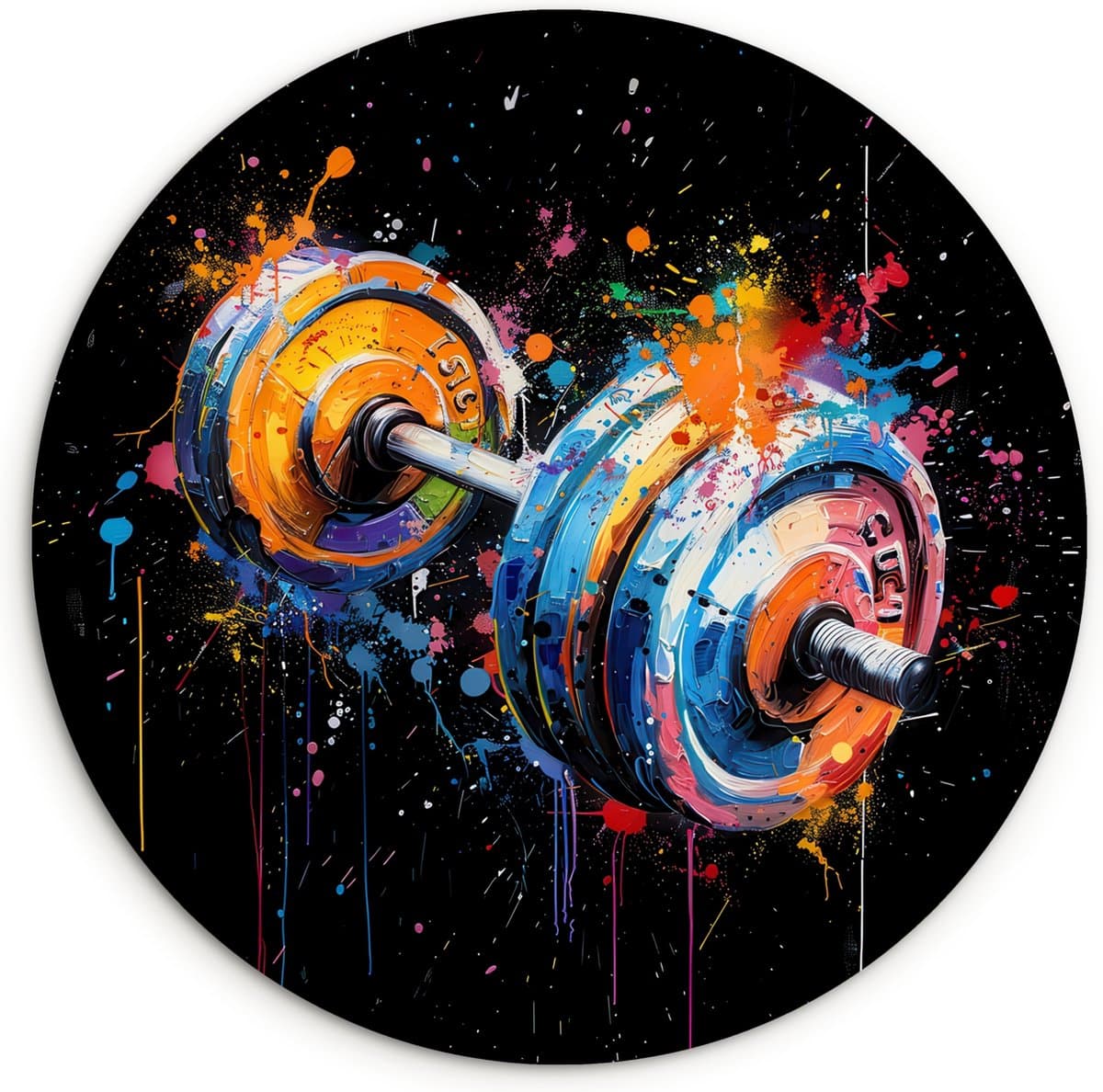 WallCircle® Wandcirkel 30x30 cm - Muurcirkel Graffiti - Sport - Fitness - Dumbbell - Gym - Hobby - Kinderkamer - Muurdecoratie woonkamer - Wanddecoratie slaapkamer - Kamer decoratie accessoires - Ronde schilderijen - Woonaccessoires