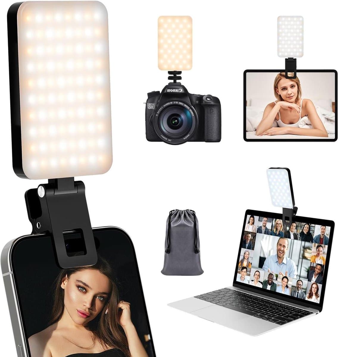 80 LED Video Light Clip Oplaadbaar - 5 Lichtmodi & Helderheid - Fotolicht voor iPhone/Laptop - Mobiel Fotografie Tikt