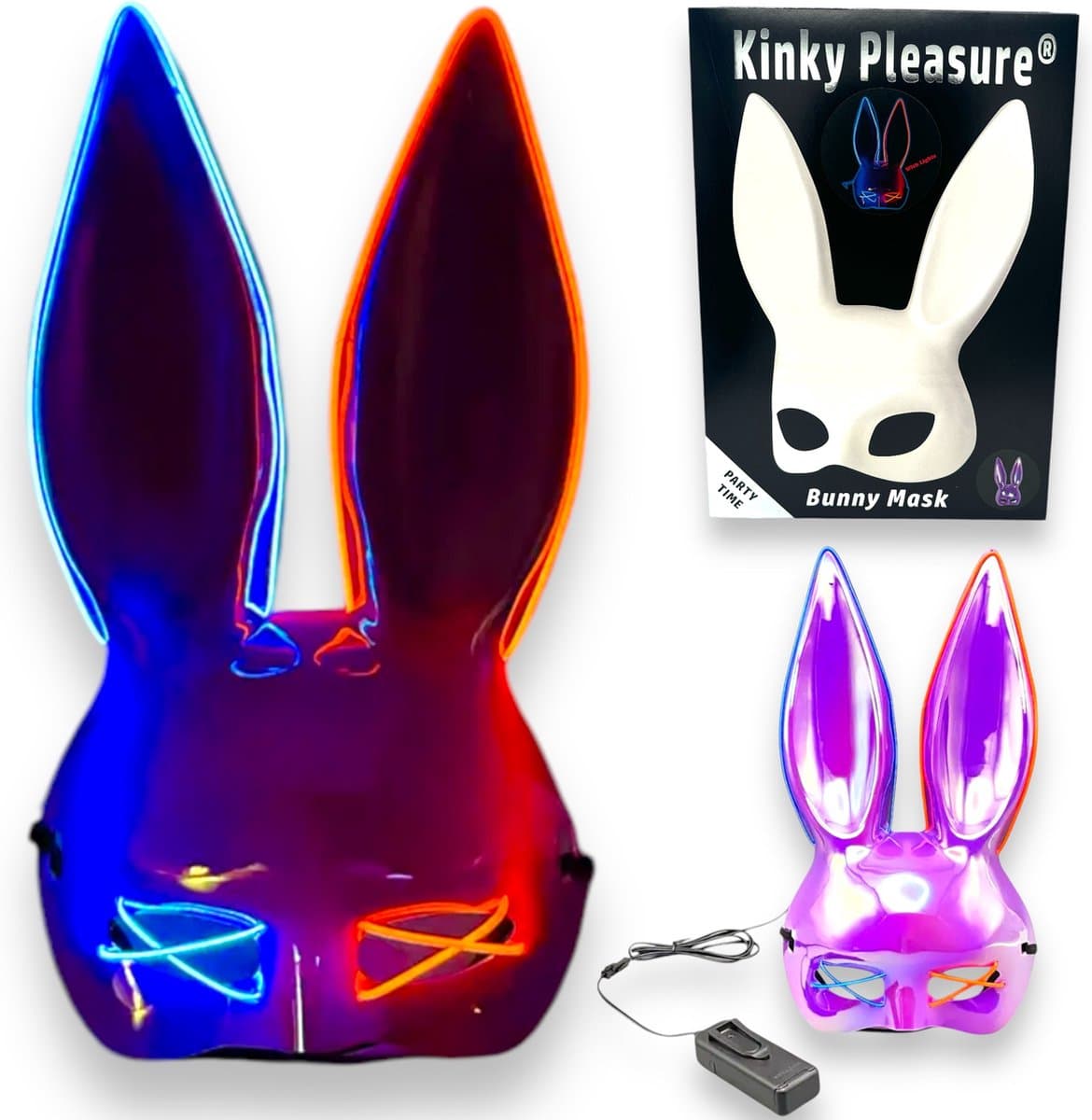 Kinky Pleasure Konijnen Masker Paars Met Blauw & Rood Licht