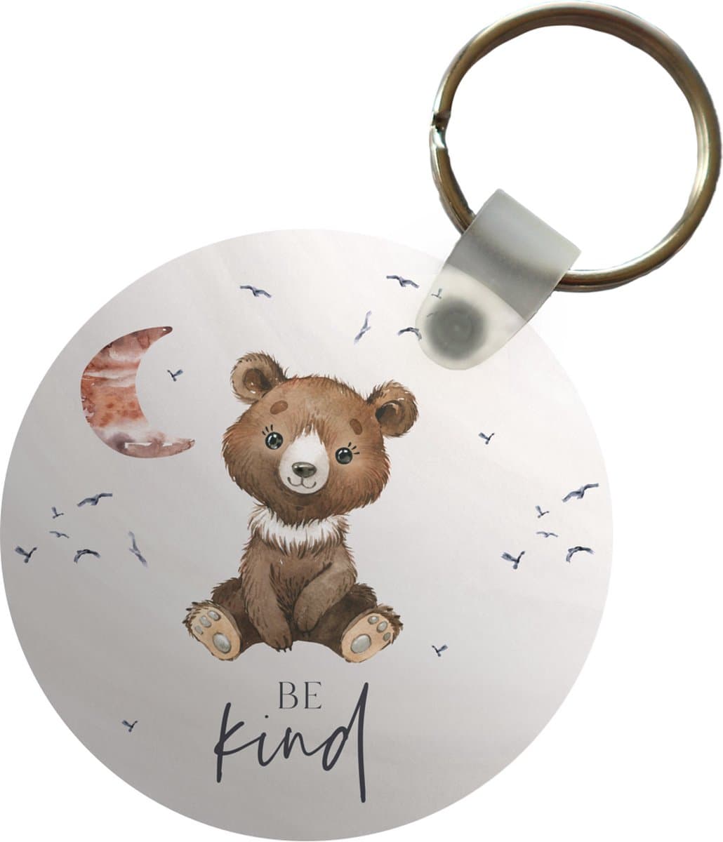 Sleutelhanger - Spreuken - Be kind - Kinderen - Teddybeer - Waterverf - Plastic - Rond - Uitdeelcadeautjes