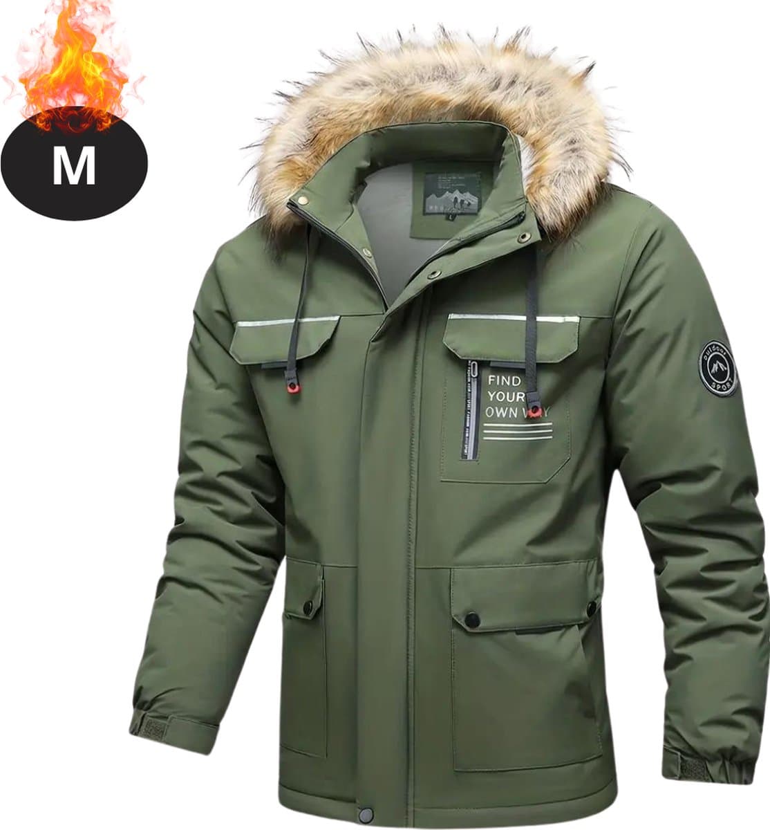 Livano Winterjas - Parka - Heren - Winter - Jas - Volwassen - Stijlvol - Met Capuchon - Gewatteerde Jas - Legergroen - M