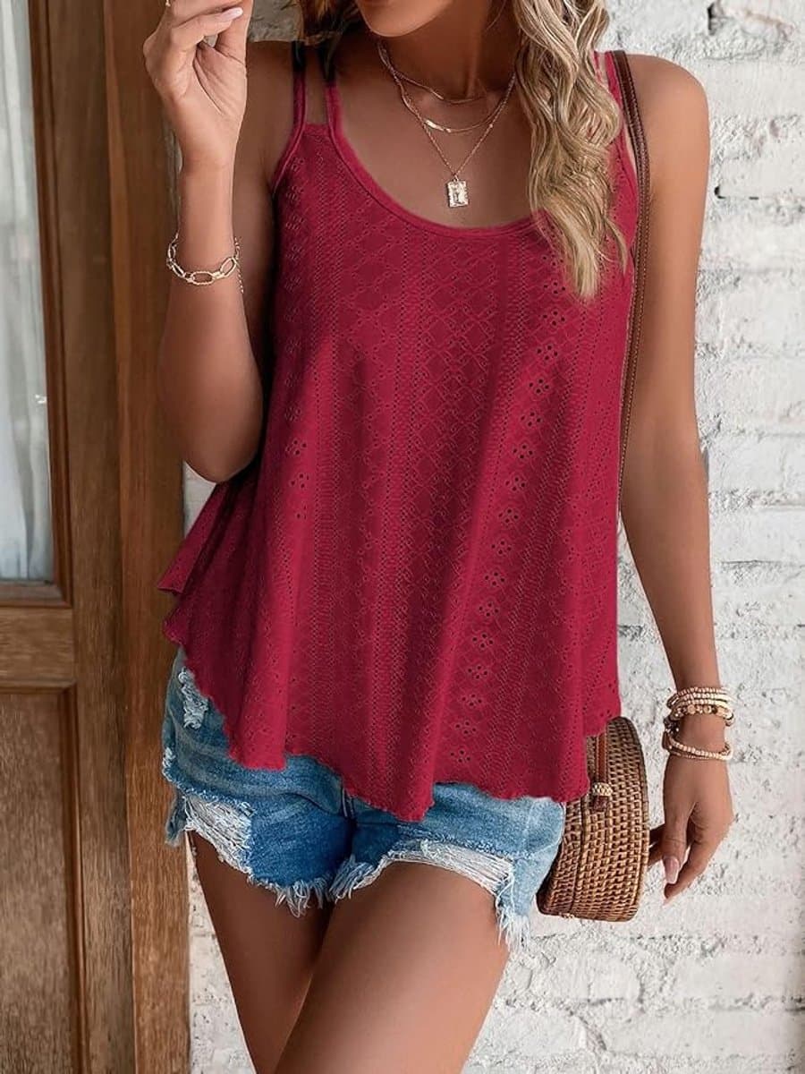 Tanktop dames zomer top sexy mouwloos T-shirt nieuw spaghetti cami bovenstuk zomermode shirt ronde hals blouses basic tops L