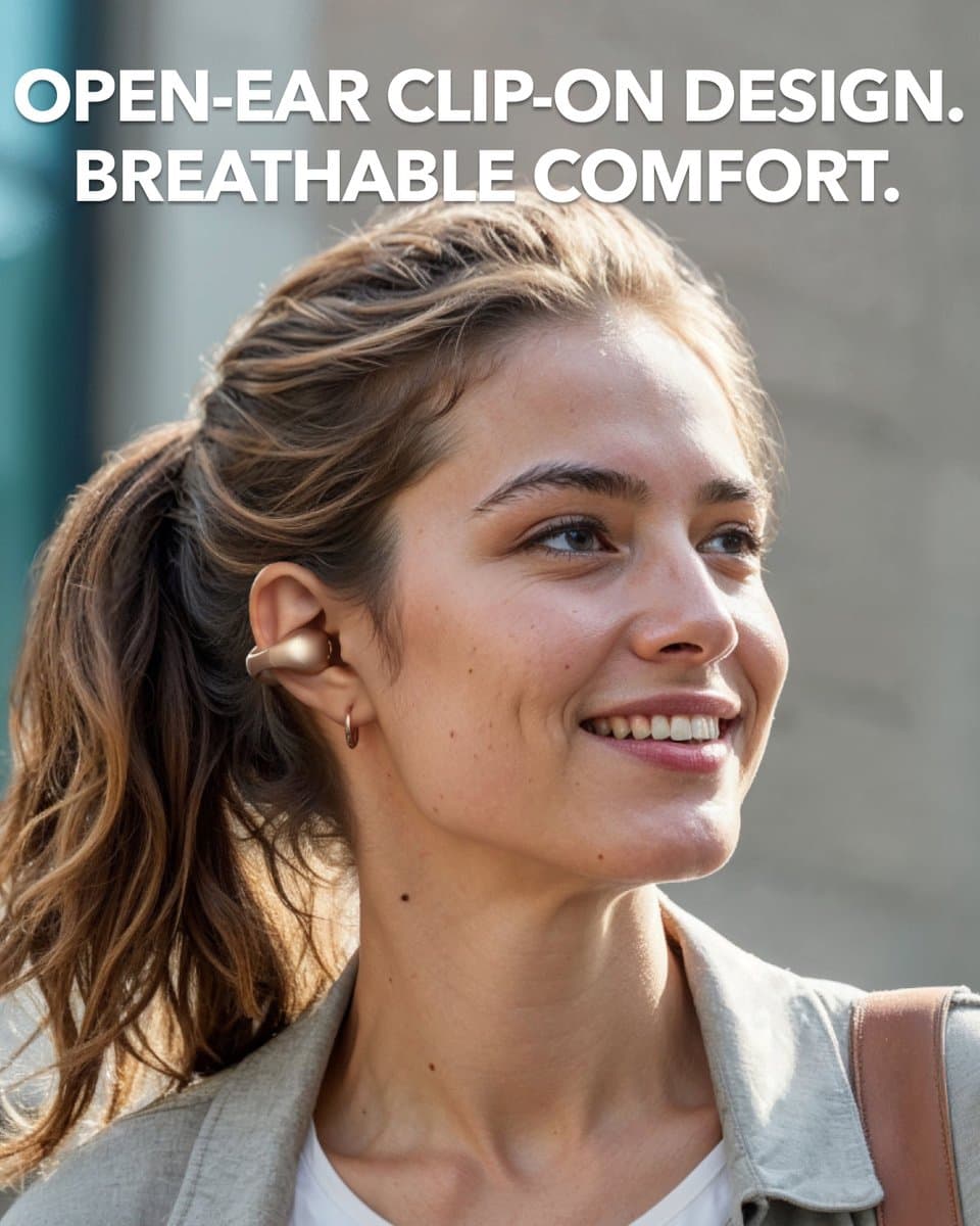 soundcore by Anker C40i Draadloze Open-Ear Oordopjes Goud - Earbuds - clip-on, flexibel joint design, knopbediening, lichtgewicht comfort, stabiele pasvorm met bevestigbare grips, uitgebreide drivers voor een helder geluid
