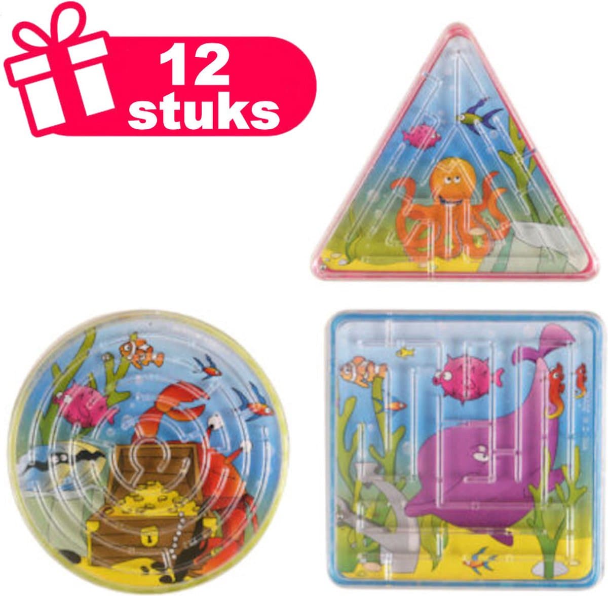 Henbrandt - 12 Stuks Zeedieren / Sea Life Doolhof Spelletjes - Traktatie uitdeelcadeautjes voor kinderen & peuters - Traktaties en kinderverjaardagen - Klein grabbelton speelgoed voor in traktatie uitdeelzakjes