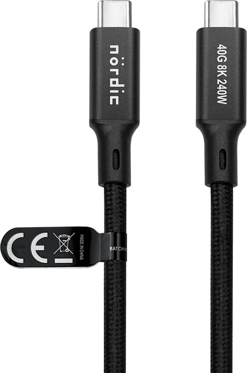 NÖRDIC USB C naar USB C - USB-C Kabels - USB4 PD3.1 240W 8K 60Hz - 40Gbps - Geschikt voor Laptop, Smartphone, Tablet - 50cm - Zwart