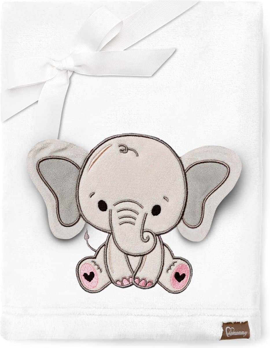 Be Mammy Babydeken - Dekbed - Kinderdeken - Wiegdeken - Dekentje Baby - 76 x 102 cm - Wit - olifant - BE-BE20-168-BBL