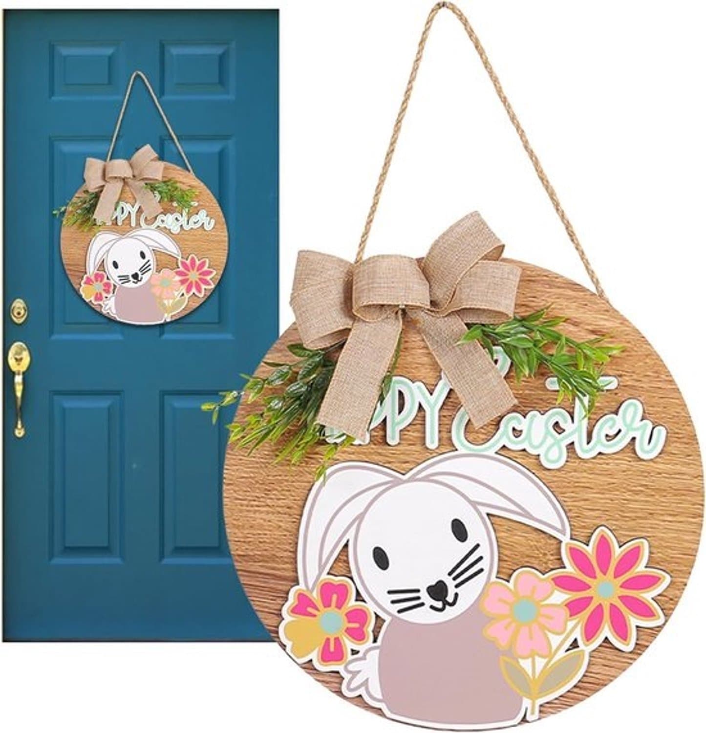 Paashanger van hout voor de deur - Decoratiebord voor Pasen - Om het huis te versieren - Hout dat bestand is tegen weer - 30 cm - Meerdere kleuren
