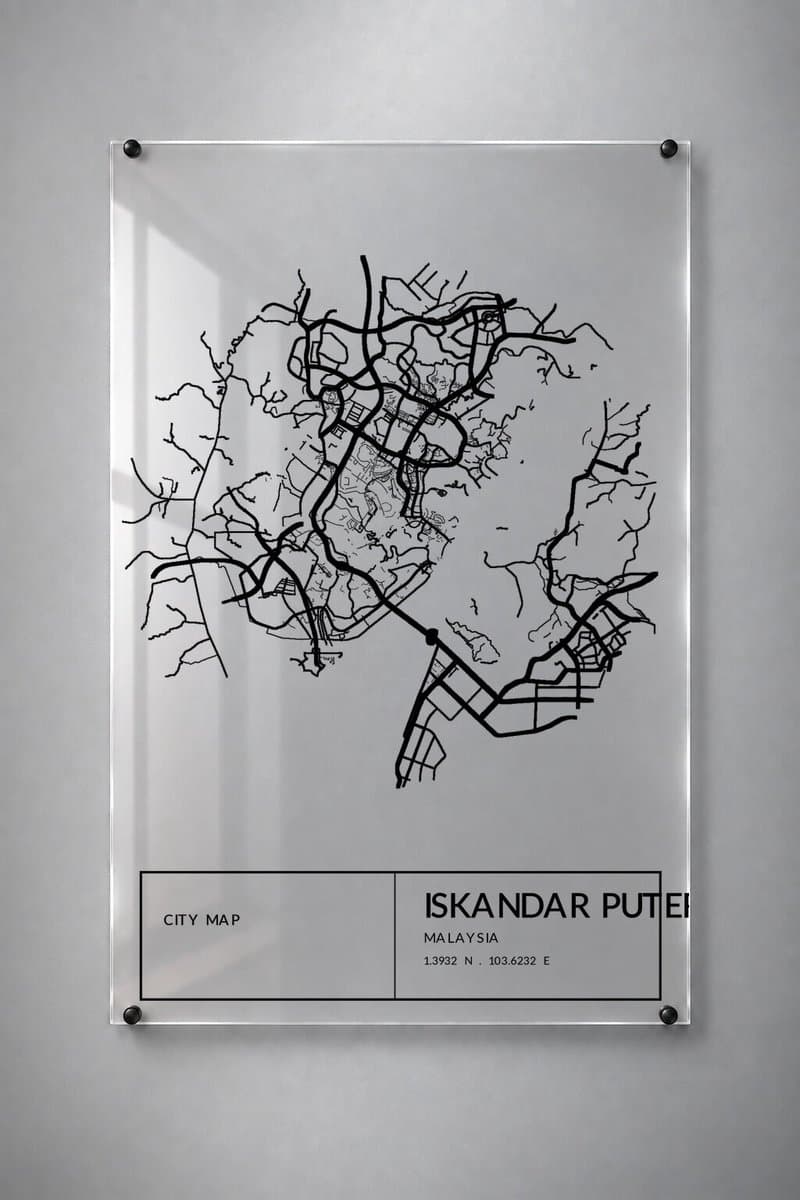 Stadskaart Iskandar Puteri - Plexiglas 20x30 cm - Split Caption