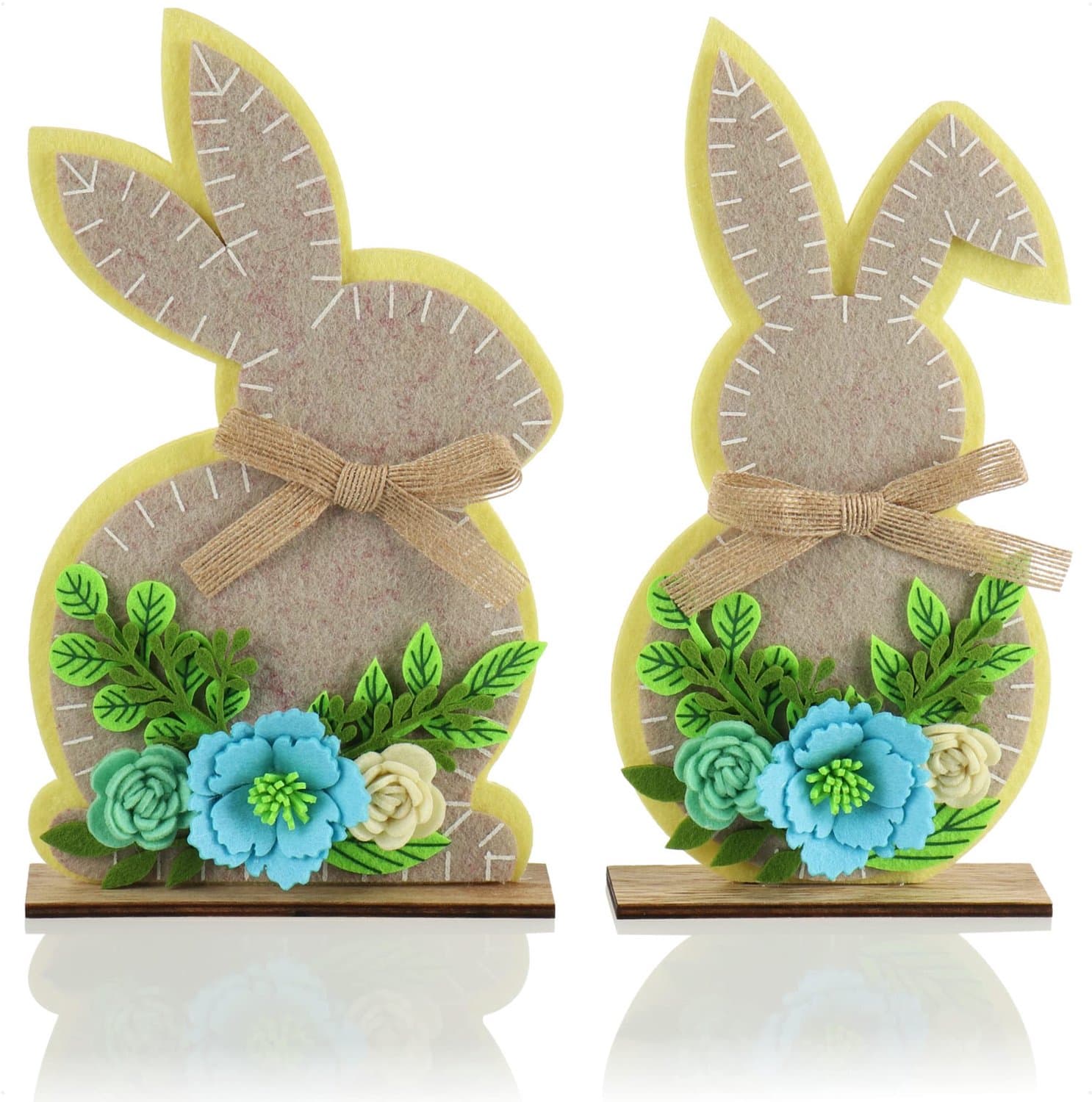 Decoratieve display Paashaas met bloemen - 2x set - vrolijke paasdecoratie - perfect voor sfeervolle aankleding - Luxento