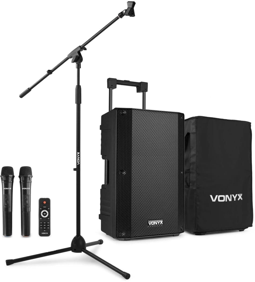 Vonyx VSA500 ABS 12 portable speaker met speakerbeschermhoes en microfoonstatief - 800W