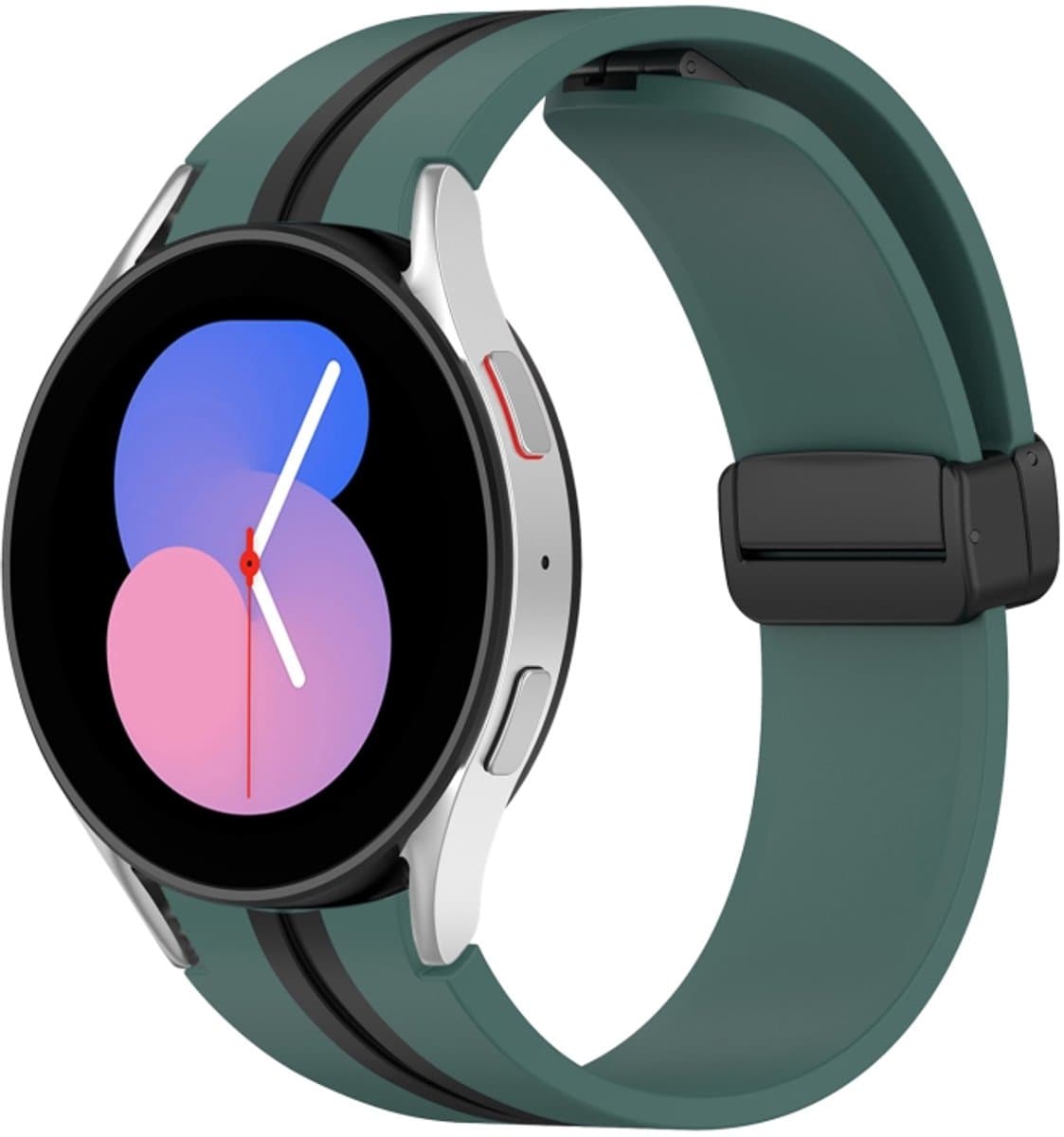 Voor Samsung Galaxy Watch 5 44 mm opvouwbare magnetische sluiting siliconen horlogeband (olijfgroen + zwart)