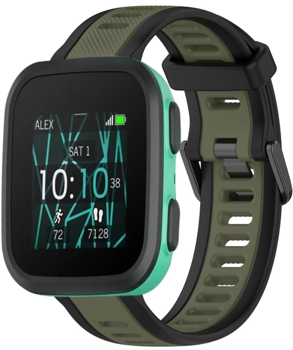 Voor Garmin Bounce 20 mm tweekleurige siliconen horlogeband met textuur (groen + zwart)