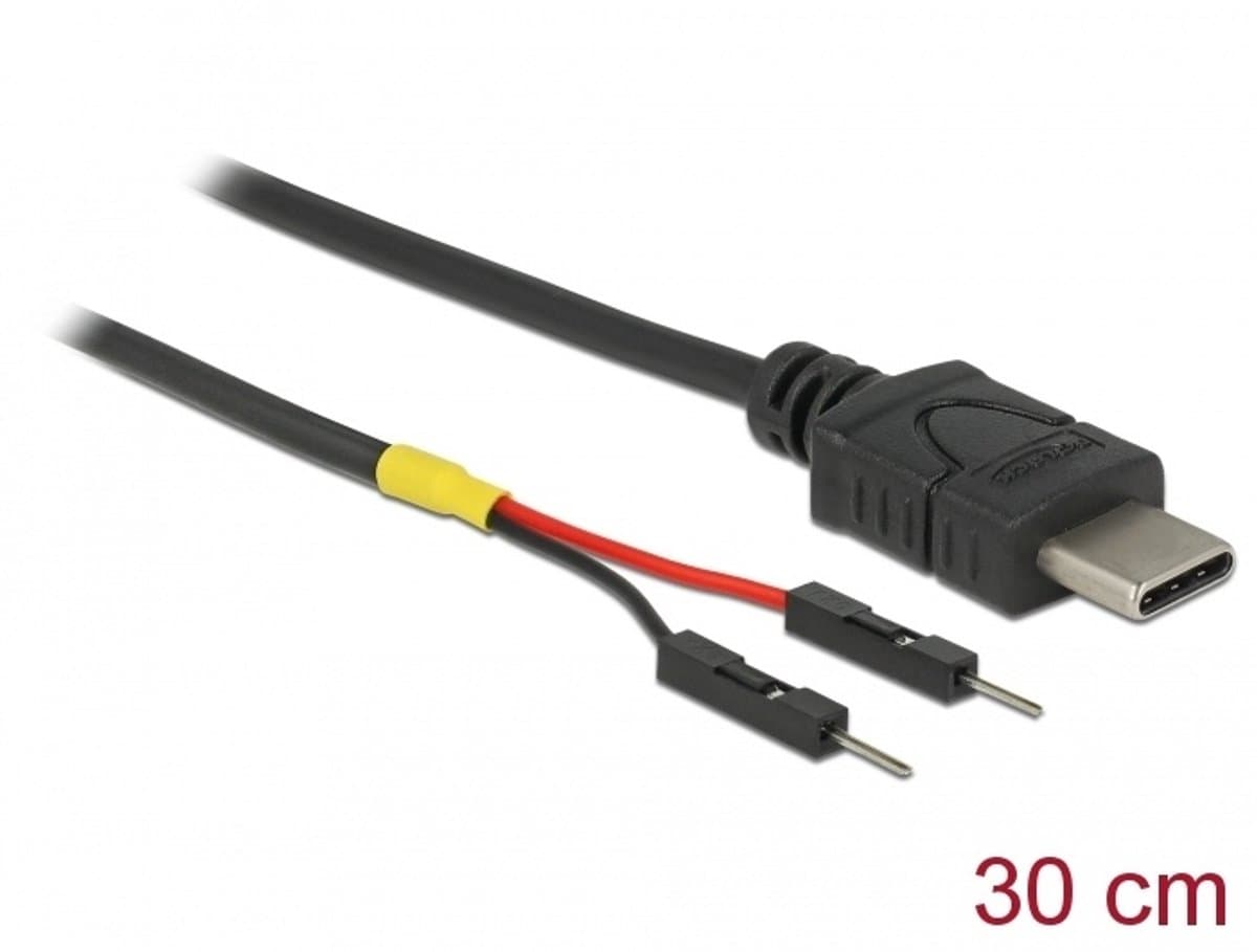 USB voedingskabel Type C tot 2 x Pin header mannelijk afzonderlijk vermogen 30 cm
