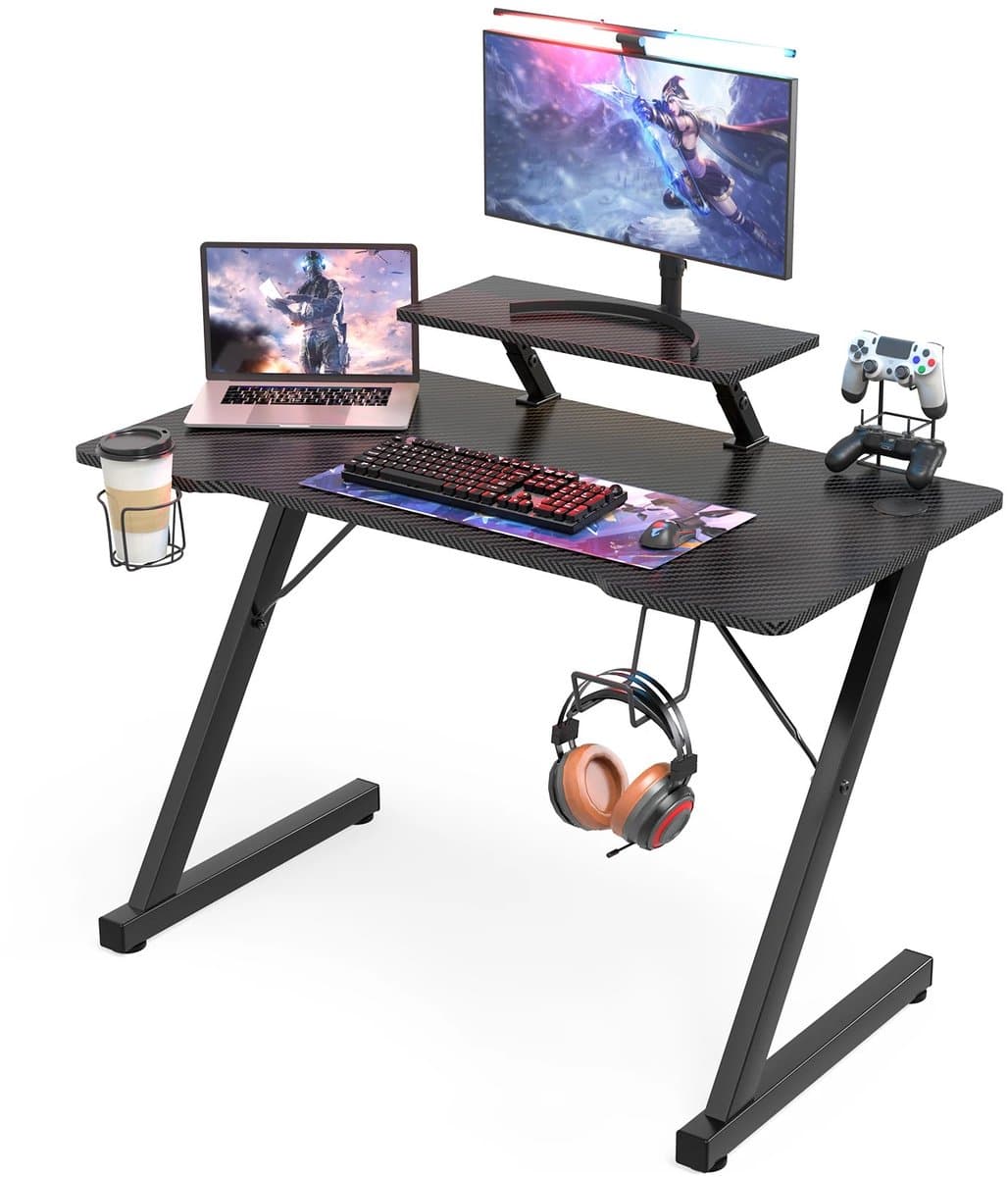 Dailygoods Gamingbureau met LED-verlichting en stopcontacten, 100 cm gamingbureau met monitorstandaard en opbergplank, z