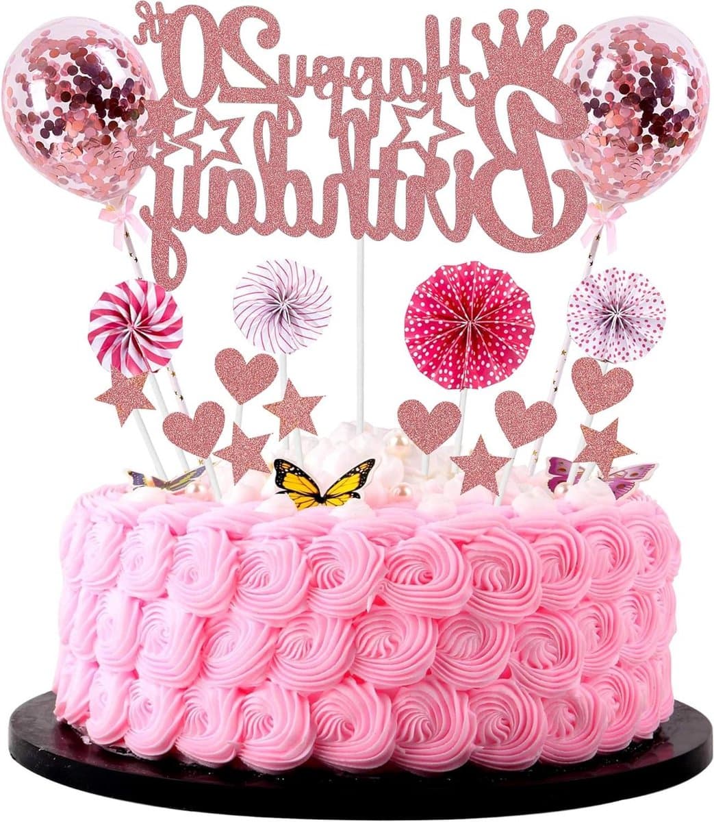 Verjaardag Taart Decoratie - Feest Versiering - Jubileum Viering - Glitter Afwerking - Set van 16 - Rose Goud