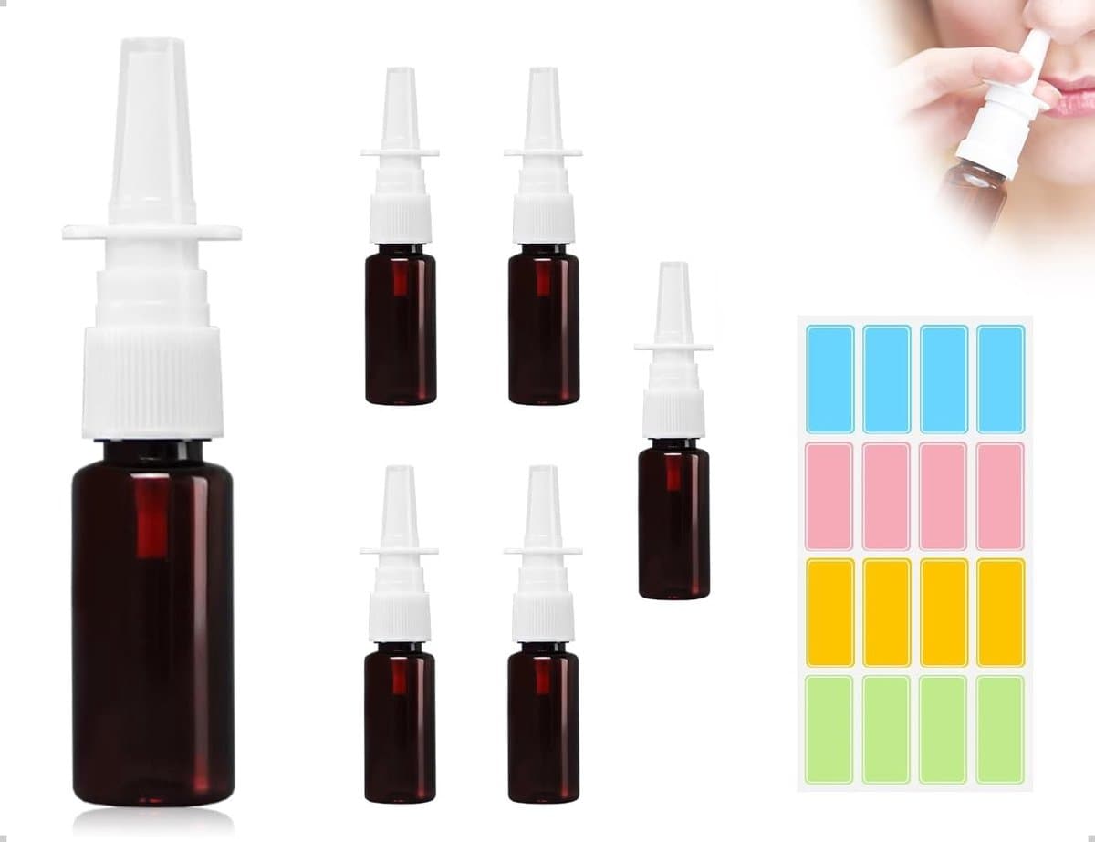 Dailygoods- Neusspray 5 stuks - Herbruikbare verstuiver - Spuitfles met trechter - Bruin - 10 ml - Recht mondstuk