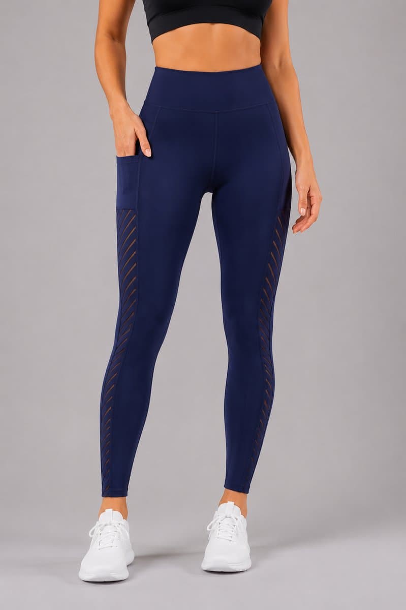 SparkNine Breathflex sportlegging dames - ademend - met zakken - XL - blauw - geruite mesh panelen - met zakken - elastisch