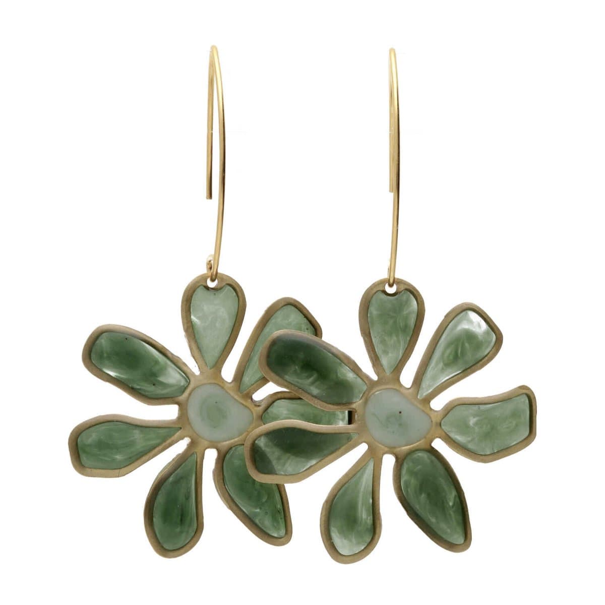 Bela Donaco - Oorbellen – Resin Art – Messing – Groene bloemen