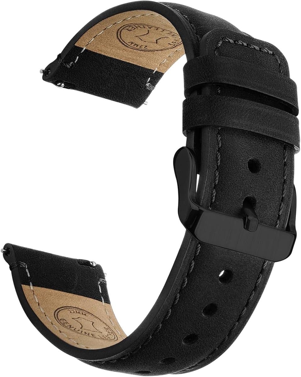 Thijox - Lederen horlogeband 20mm 22mm voor heren, vintage snelsluiting, echt leer, polsband voor klassieke quartz en mechanische smartwatches