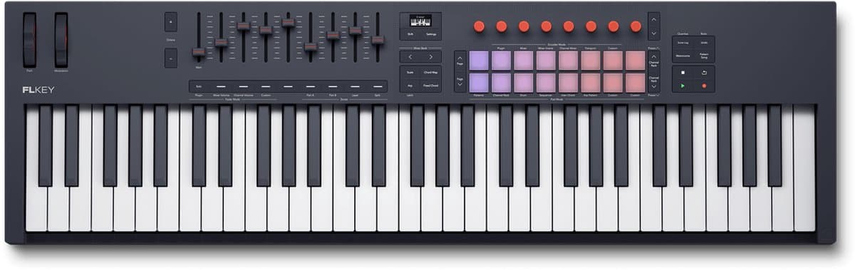 Novation FLkey 61 MK2 - MIDI Keyboard Controller voor FL Studio - 61 Semi-Gewogen Toetsen - 16 RGB Pads - 9 Faders - OLED Display