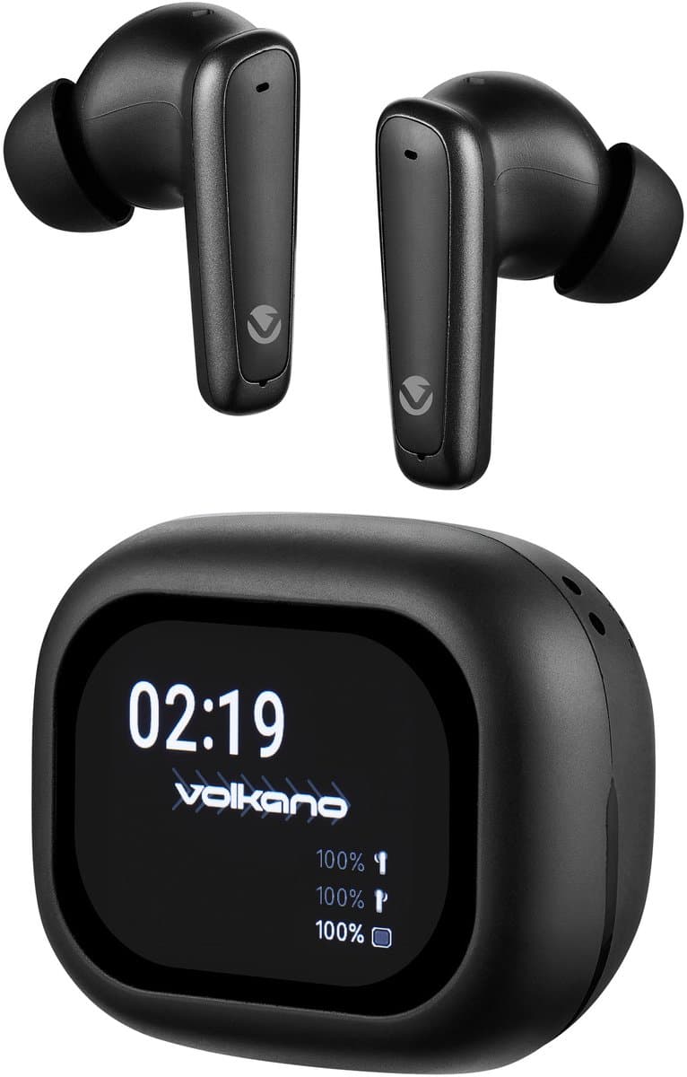 Volkano Vision Series - Draadloze Oordopjes met ANC en Display - Touchbediening - 24 uur speeltijd - Zwart