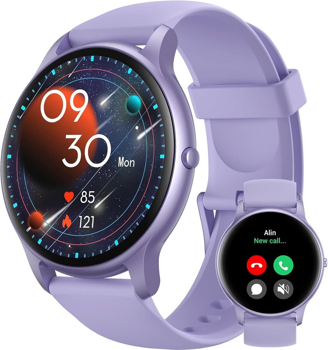 Ronde Smartwatch - Fitness Horloge - Gezondheid Monitoren - Bluetooth Bellen - 1.32 Inch HD Scherm - Paars