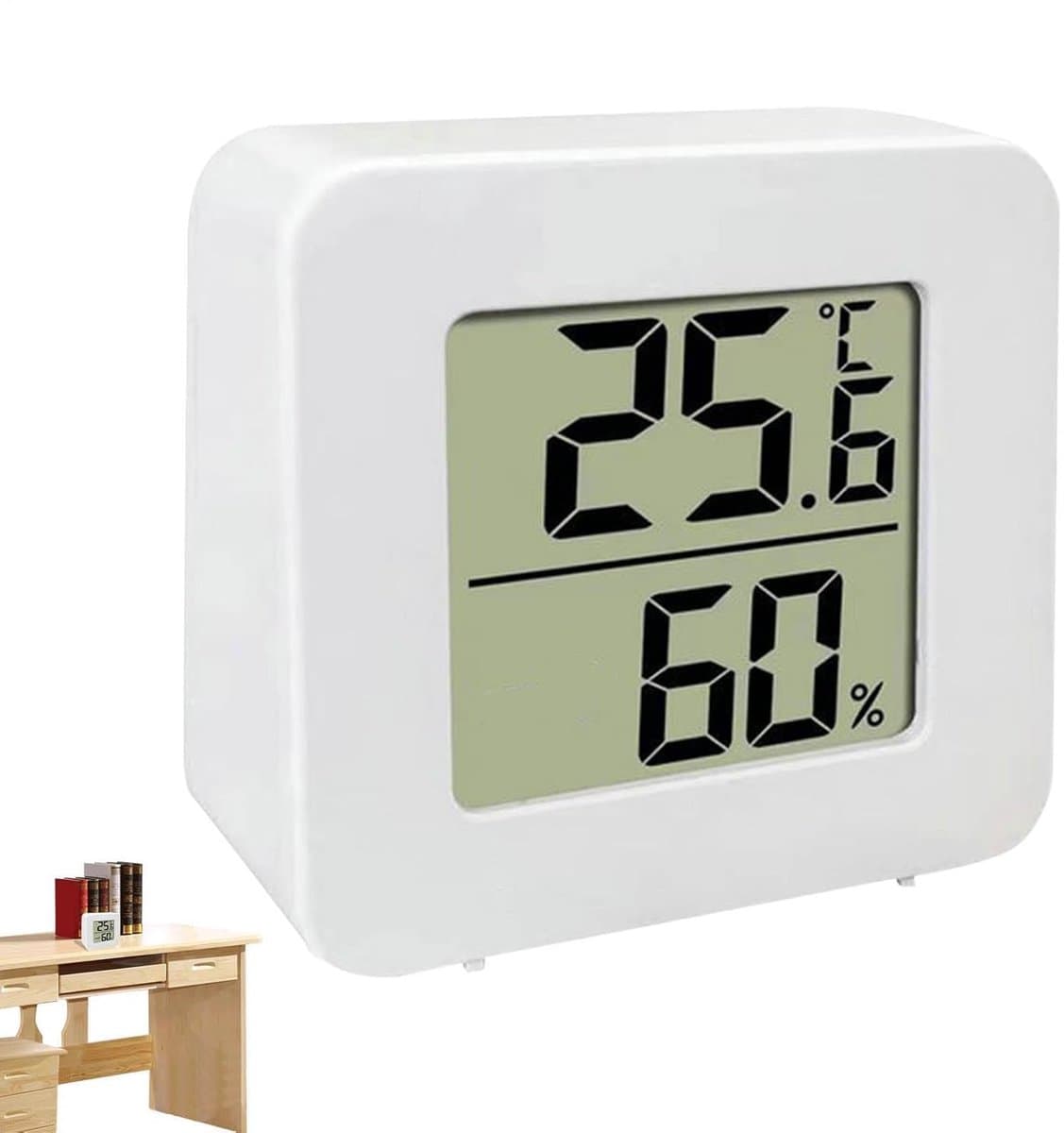 Vochtigheidsmeter - Kamertemperatuurmonitor - Binnenklimaat Bewaken - Helder LCD Display - 4.5 cm Compact - Wit