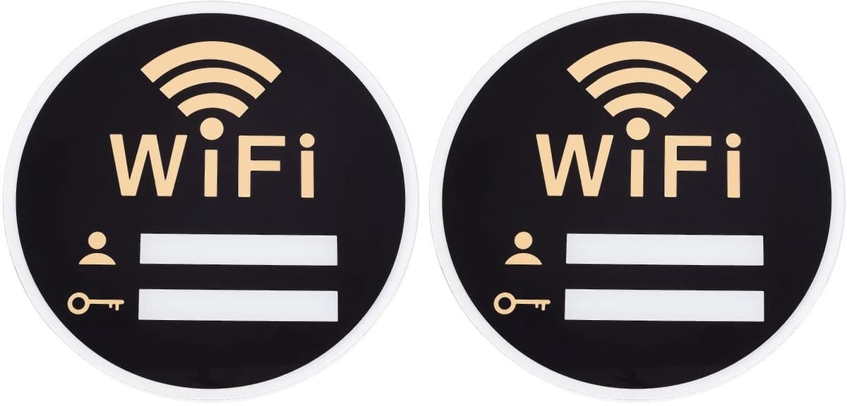 ONF3 - WiFi Wachtwoordbord - Acryl WiFi Dekking - Zwart - Draadloos Netwerk Teken - Perfect voor Kantoor en Vergaderzaal - 2 Stuks
