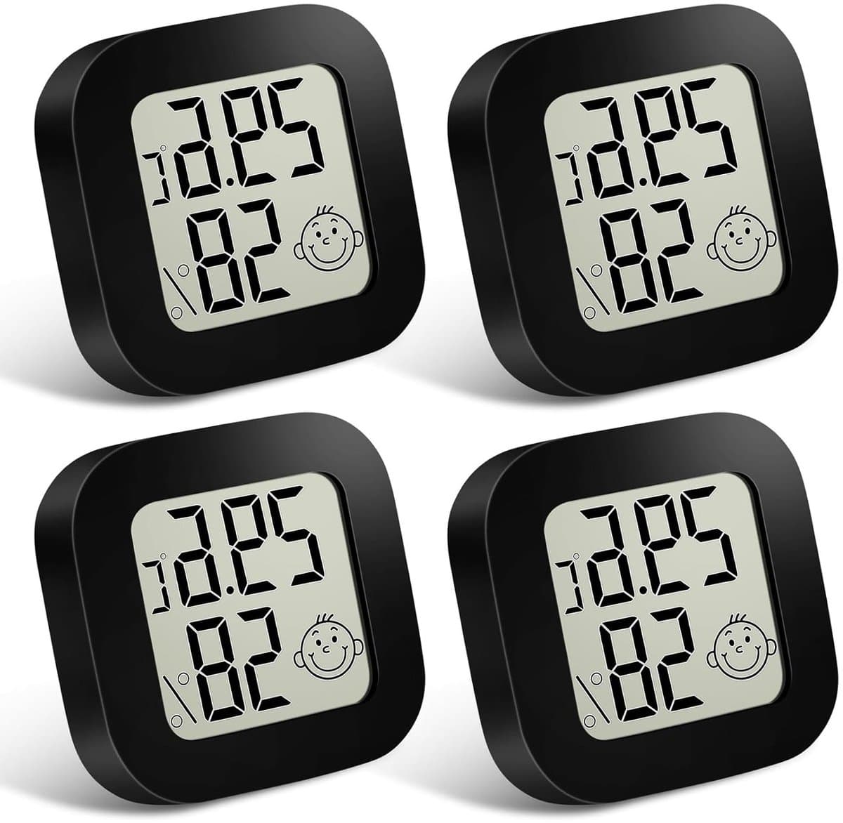Digitale Hygrometer en Thermometer voor Binnengebruik, LCD Display, Vochtigheidsmeter en Temperatuurmonitor voor Slaapkamer, Babykamer, Kelder en Auto, Set van 4 voor Nauwkeurige Metingen
