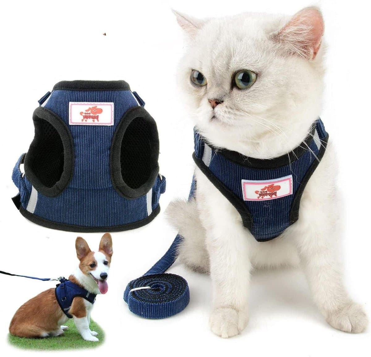 Honden en Katten Harnas - Veiligheidstuigje Ontsnapping - Veilig Wandelen - Niet-trekkend Ontwerp - Borstomvang 44 cm - Blauw