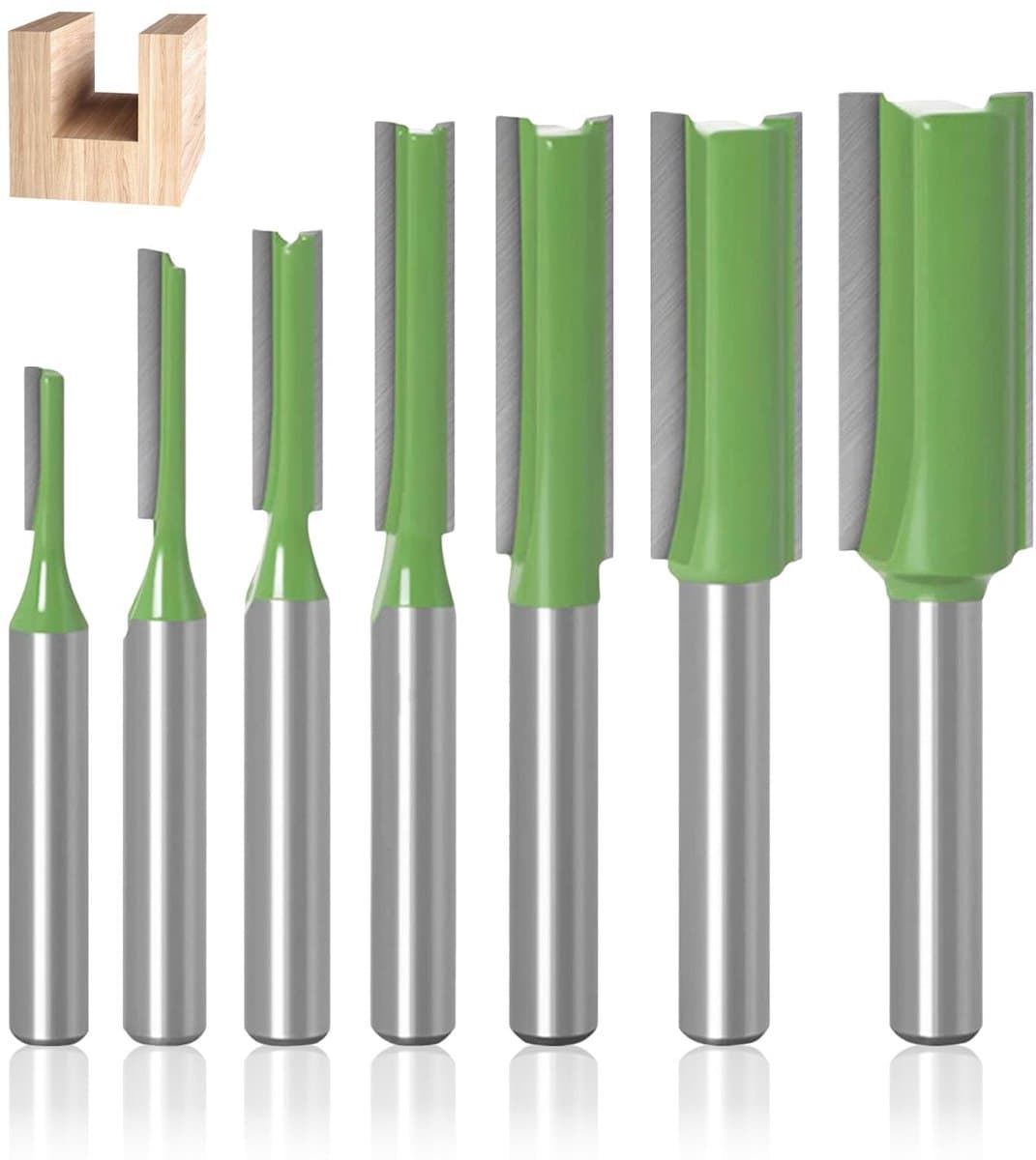 Store_9 - Router Frees Bit Set - Houtbewerking - 7 Stuks - Groen - Frezen en Slotgroeven - Voor de hobbyist en professional - 6mm Handgreep