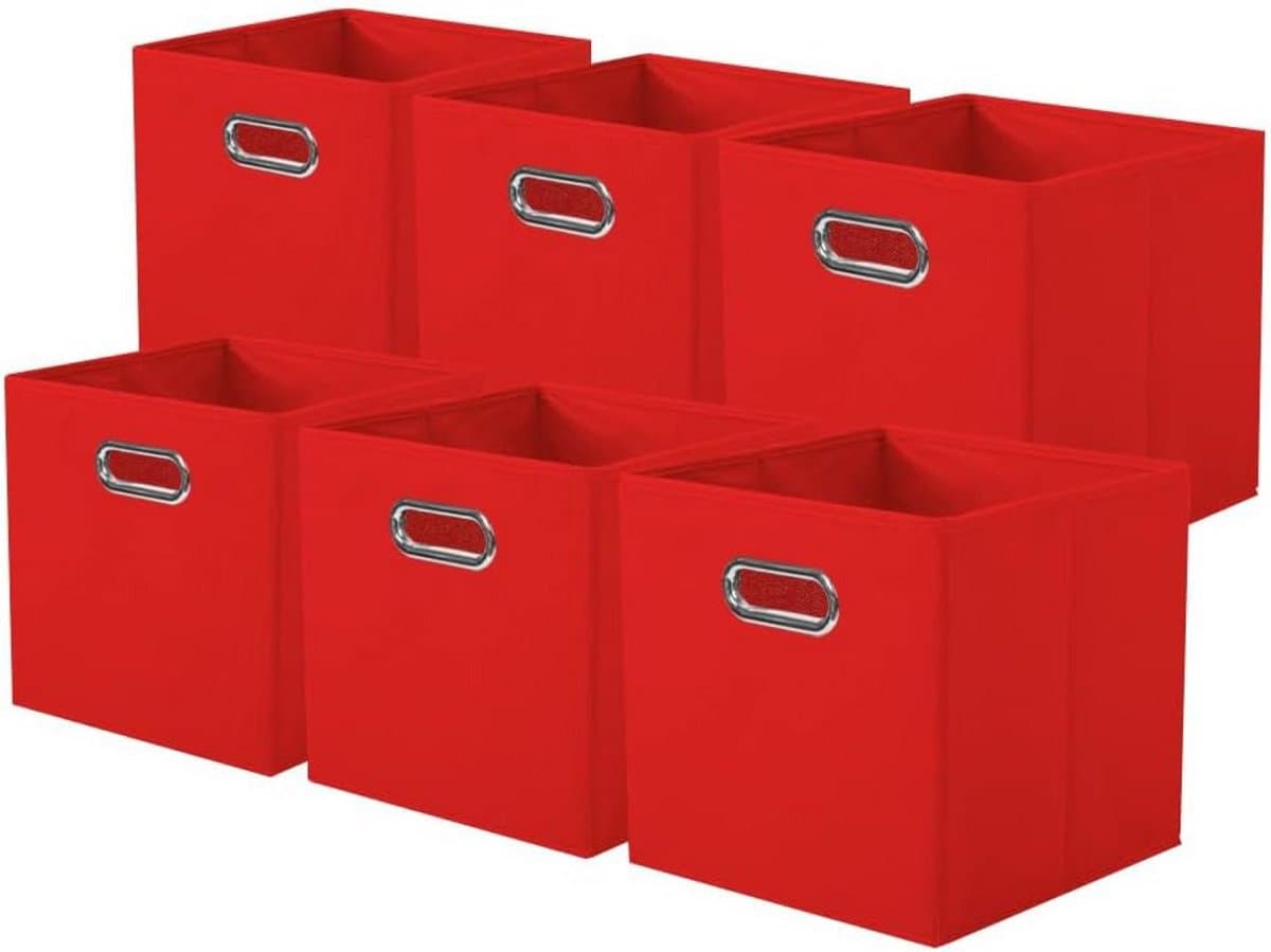 Stoffen Opbergdozen - Opbergbakken Vouwbaar - Ruimte Organiseren - Met Metalen Handvatten - 27 x 27 x 28 cm - Rood