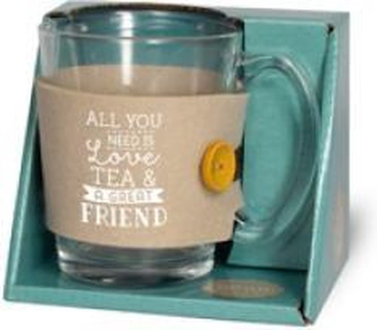 Theeglas -Friends - Verpakte toffees - Zijden lint "Speciaal voor jou" - Cadeauverpakking