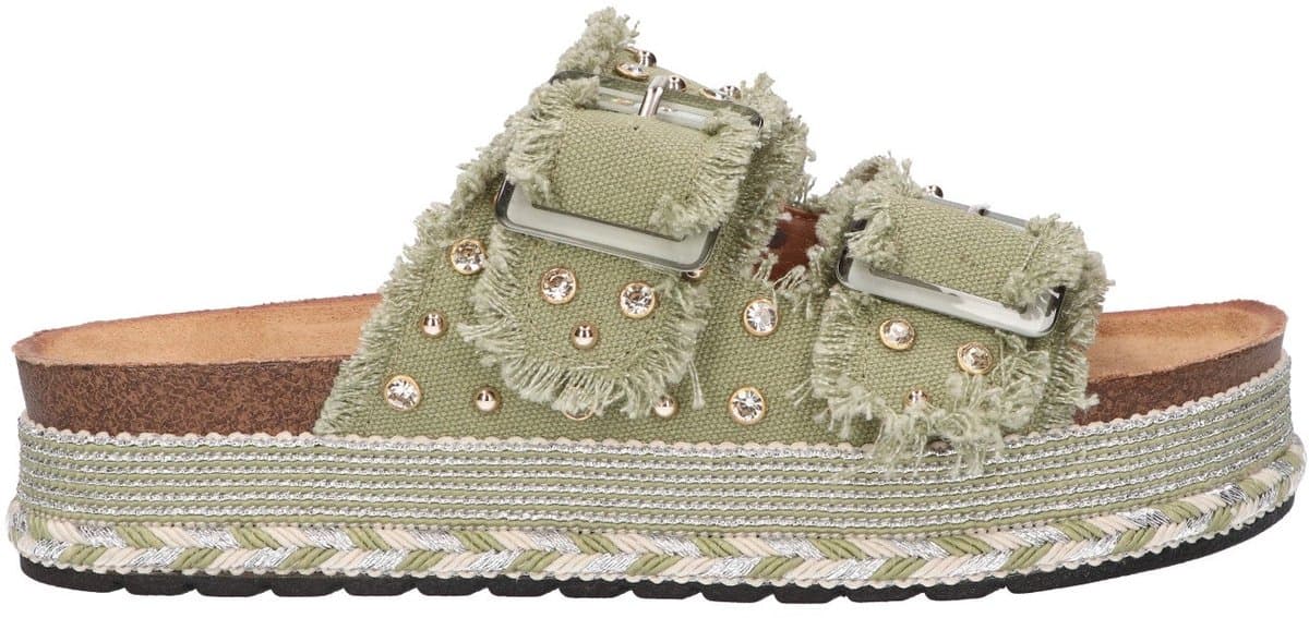 La Strada Platform Slipper Groen Textiel - Damesschoenen - Maat - 39