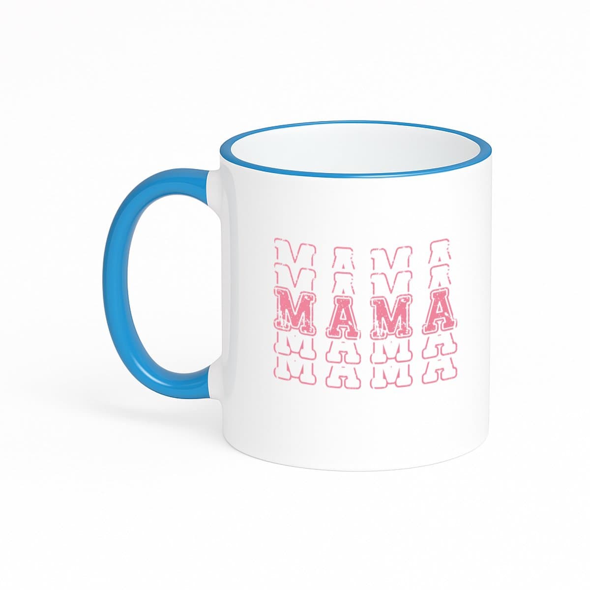 Hacebo® - Mama in het roze 5x gestapeld koffiebeker met gekleurde rand blauw - Mama - Liefste mama - thee mok - koffie beker - moederdag cadeautje - Cadeau voor mama - Verjaardag - Geschenk - Cadeau - Gift - koffiemok - 330 ML