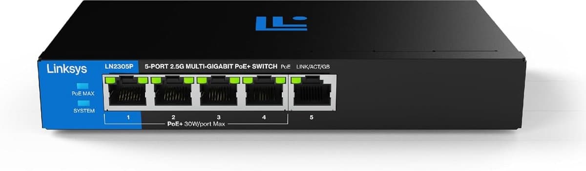 5-Poort 2.5G Multi-Gigabit PoE+ Switch - Stille, Uitbreidbare Netwerk Switch voor Thuis en Kantoor