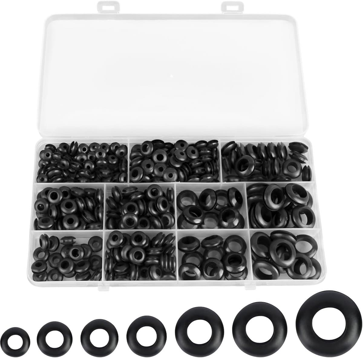300 Stuks Rubberen Doorvoertules Assortiment in 7 Maten voor Kabelbescherming