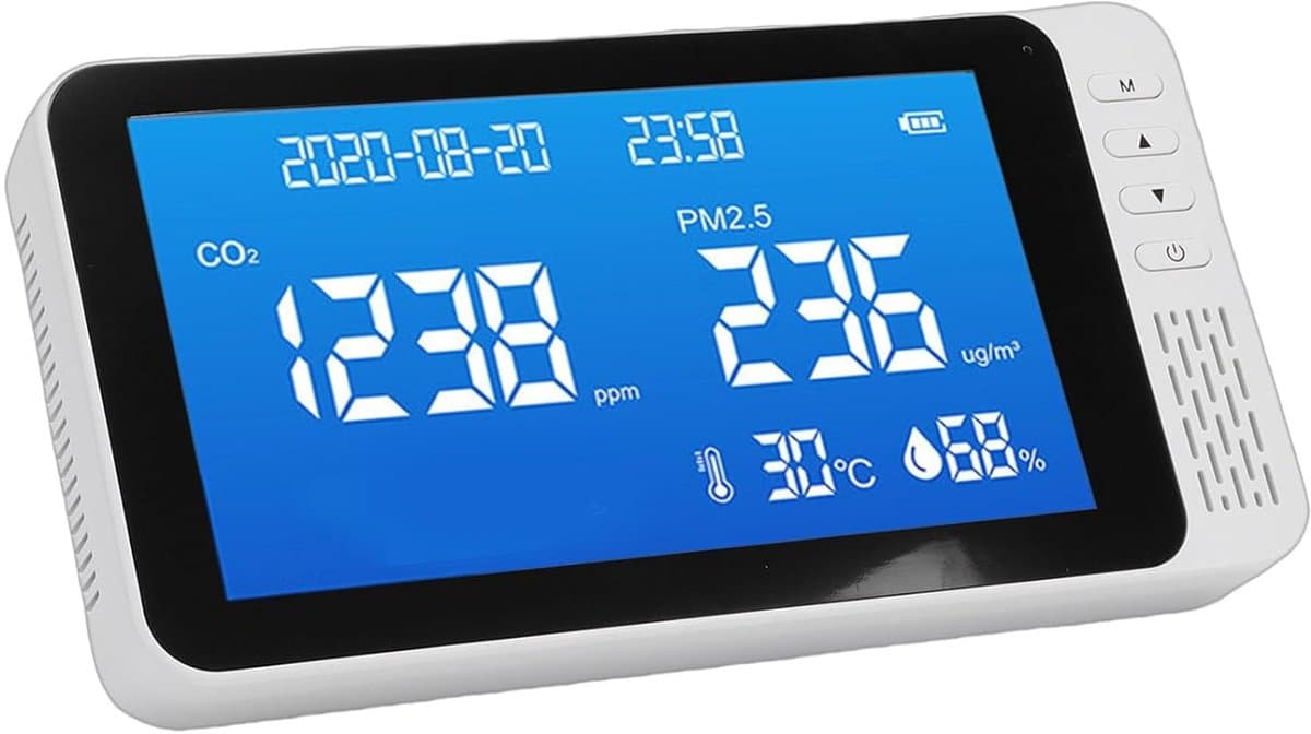Luchtkwaliteitsmeter - CO2 Vochtigheid Monitor - Binnenmilieu Bewaken - 6-in-1 Realtime Display - Temperatuur Vochtigheid