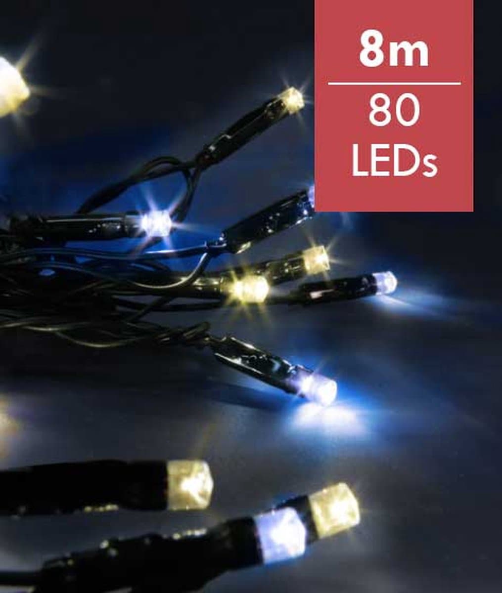 Kerstverlichting warm en koud wit - 8m - 80 LED lampjes