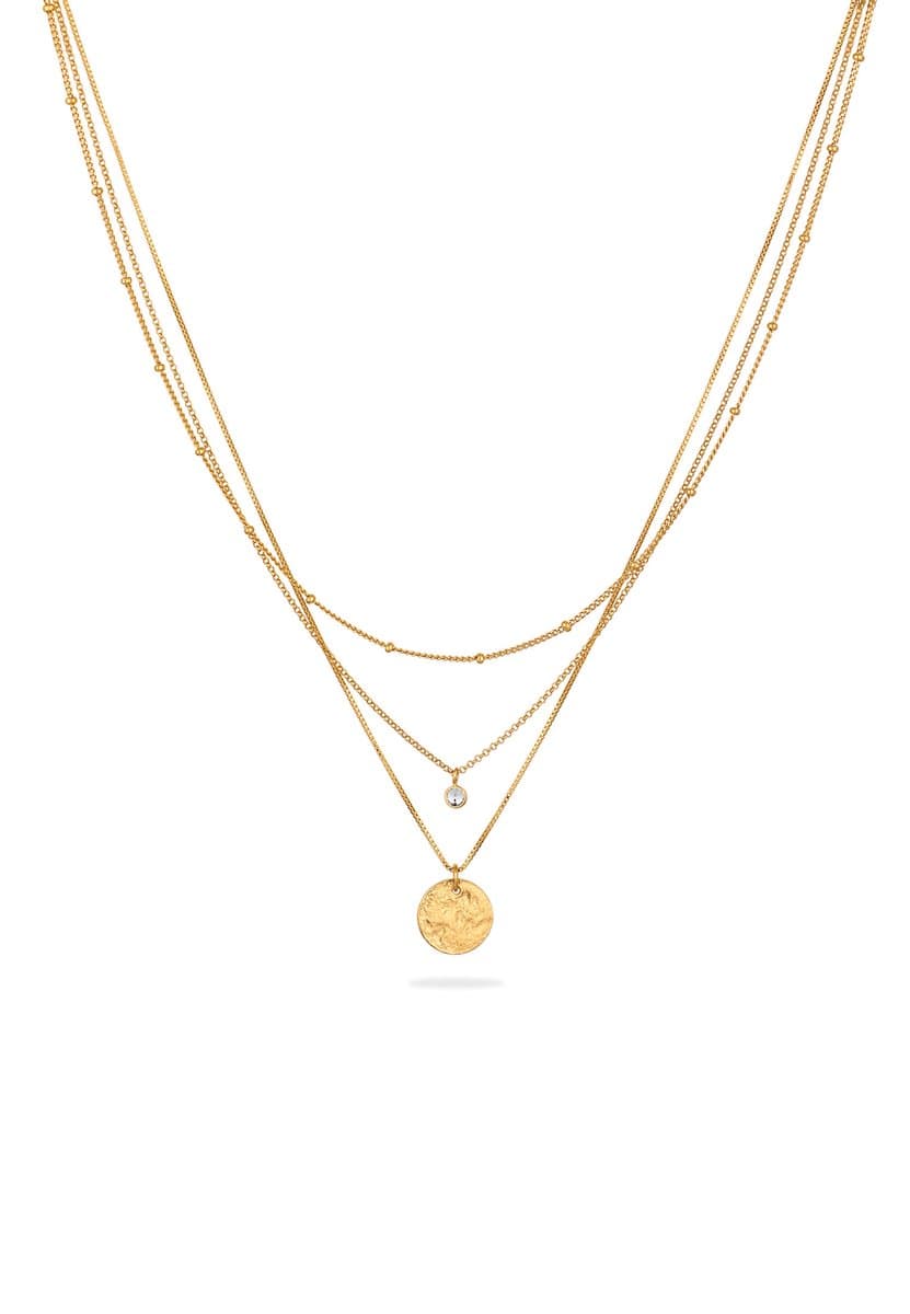 Elli - Halsketting - Ketting Laag Dames Platelet Hanger Venetiaanse Ketting Glaskristallen Xirius Geslepen Wit 925 Sterling Zilver Zomer / Strand Goud 40 cm -