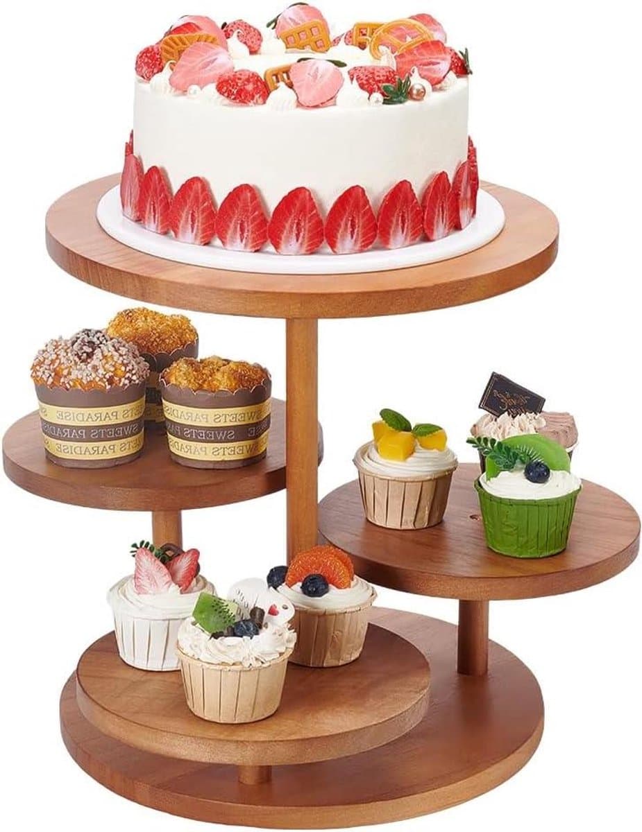 TTGoods - Houten Cupcake Stand voor Feest Bruiloft Verjaardag - Gelaagde Display Riser - Dessert Tafel Display - Ronde Cake Stands - 41x39x33cm