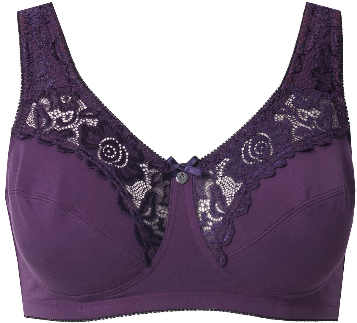 Ulla Popken - Dames - Kelly steun beha kant zonder beugel - Aubergine - Maat 100C