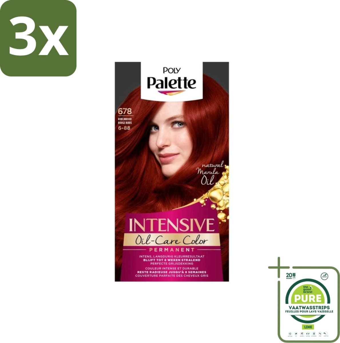 3 x Poly Palette – Haarverf – 678 Robijnrood / 6-88 – 115 ml - Grootverpakking - Robijnrood - Intens Rood - Langdurige Kleur - Grijsdekking - Haarverzorging