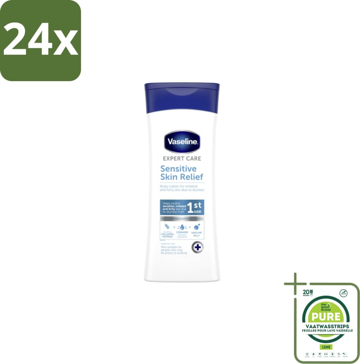 Vaseline – Bodylotion – Expert Care Sensitive Skin Relief – 400 ml - Voordeelverpakking - 24 stuks - Gevoelige huid verzorging - Huidjeuk verlichting