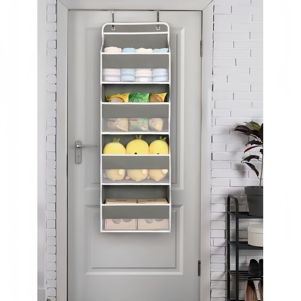 4-Laags Opvouwbare Wandorganizer met Mesh Zakken & Haken - Hangende Kast Organizer - Grote Capaciteit - Neutraal Canvas - Grijs