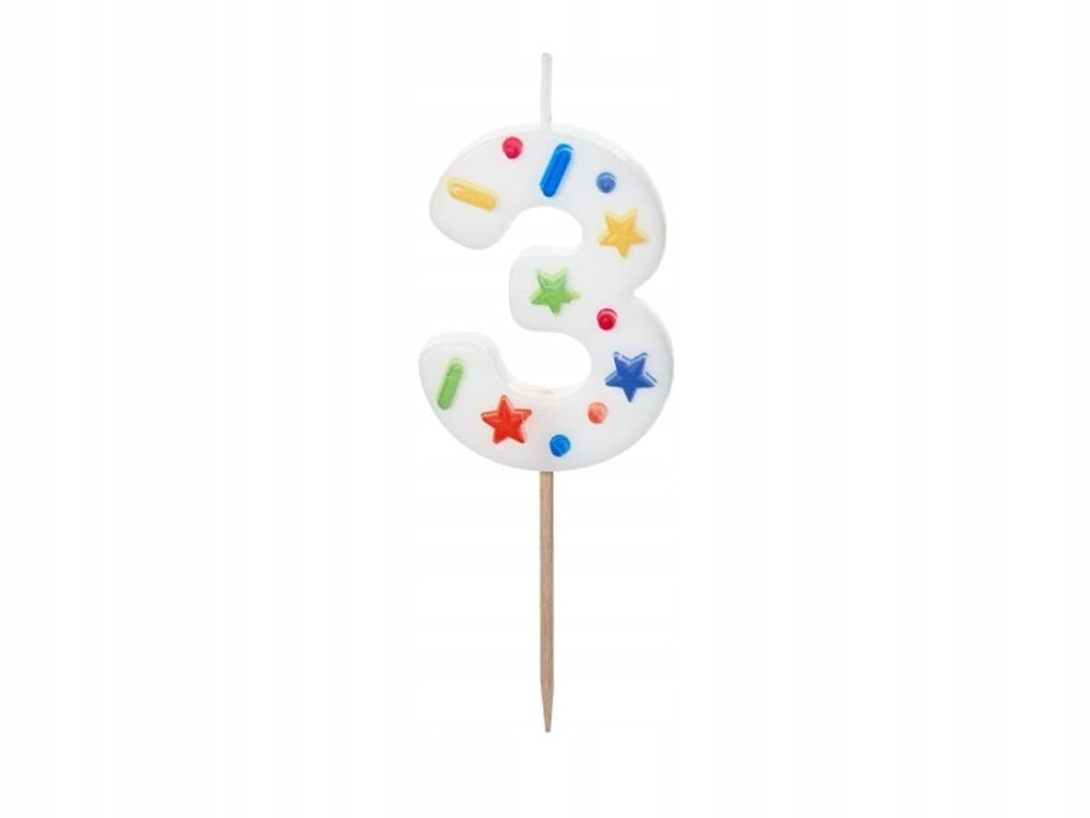 Verjaardag Kaars Cijfer 3 Confetti Wit